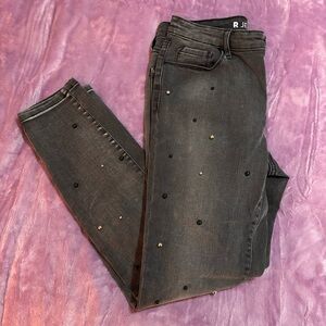R Jeans Faded Distressed Black Beaded Jeans Size 30